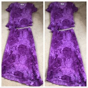 90’s Two piece Purple Floral skirt and top set